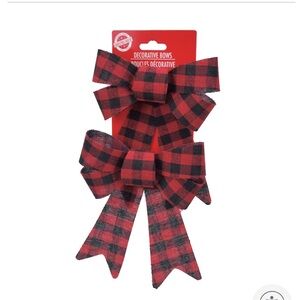 Buffalo Plaid Cabin Checkered Plastic Christmas Bows, Red, 7-inch, 2-count